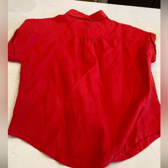 Michael Stars 100% Linen Charlie Button Down Short Sleeve Shirt Cherry Red Med - Picture 3 of 8